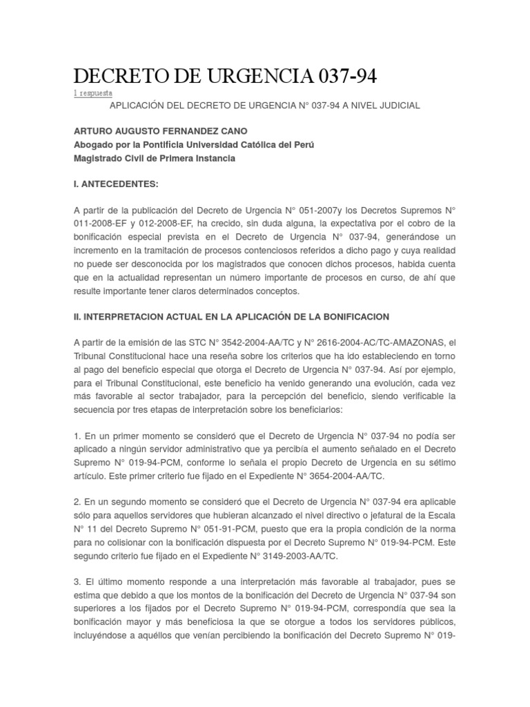decreto de urgencia 037-94-pcm